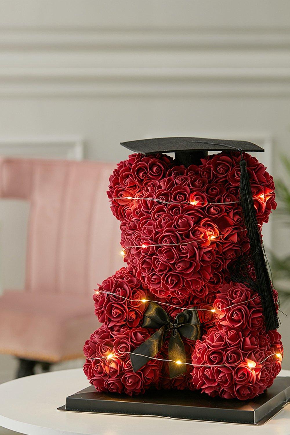 Rose Teddy Bear Black Top Hat Gift for Valentine's Day